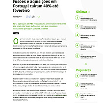 Fuses e aquisies em Portugal caram 40% at fevereiro